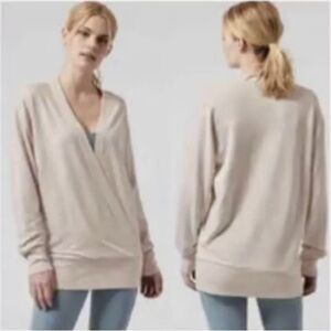 Athleta Purana V-Neck Wrap Sweatshirt Toasted oatmeal Cream Size Medium
